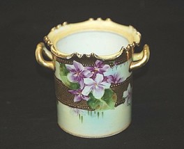 Antique Nippon 1891 Backstamp Hand Painted Planter Green GOLD Band Purpl... - £78.94 GBP