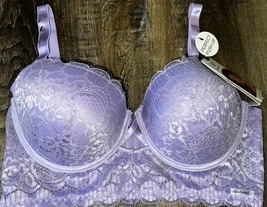 Daisy Fuentes ~ Womens Long Line Bra Push Up Purple Underwire Lace ~ 38C - £17.24 GBP