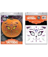 Glow in the Dark Pumpkin Cat Face Tattoos - 2 Sheets, 20 each, 40 total ... - $9.99