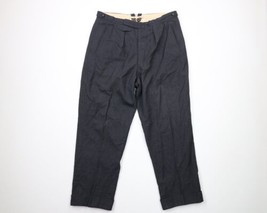 Vtg 20s 30s Mens 34x28 Distressed Pleated Cuffed Button Fly Wool Pants Trousers - £85.62 GBP
