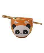 Orange Lucky Panda Bear Ceramic Donburi Ramen Soup Bowl With Chopsticks Set - €16,47 EUR