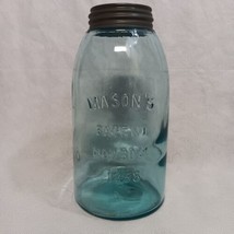 Mason&#39;s Blue 1/2 Gallon Canning Jar Patent Nov 30th 1858 and Zinc Lid 8.... - $36.95