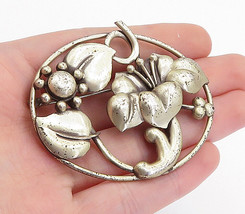 CORO 925 Sterling Silver - Vintage Oxidized Detail Floral Brooch Pin - BP1847 - £57.78 GBP