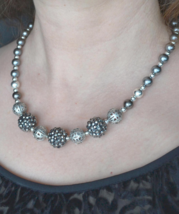 Statement necklace, large beads necklace, Silver Beaded Necklace, 425 - £13.27 GBP