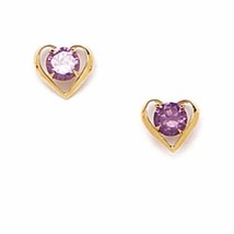 Women/Children&#39;s Unique 14K YG Amethyst February Birthstone Heart Stud Earrings - £37.58 GBP