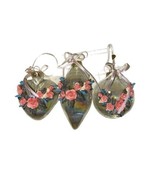SET OF 3 VICTORIAN HAND BLOWN GLASS ORNAMENTS~ROUND TEARDROP HEART ROSES... - £19.45 GBP