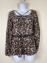 Knox Rose Womens Size XS Floral Square Neck Blouse Long Sleeve Tasseled - £5.02 GBP