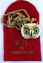 Kenneth Jay Lane, Gold Tone Enamel Jeweled Owl Pendant Necklace, 24 Inch... - £88.68 GBP