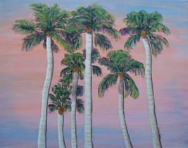 Painting Original Direct  From Signed By Artist Sunset Palm Trees Collectible - £25.83 GBP