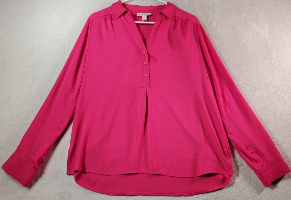 Primary image for Dana Buchman Blouse Top Womens Size Large Pink 100% Polyester Long Sleeve Collar