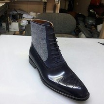 Men Latest Unique Versatile Panels Real Leather &amp; Fabric Boots - £124.59 GBP