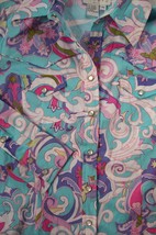 NINETY Bright Colorful 80&#39; Vintage Paisley Floral Stretch Cotton Shirt Jacket PS - £17.68 GBP