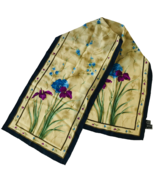 Silk Scarf Made for Art Galleries Purple Irises &amp; Blue Flowers Hand Roll... - £34.11 GBP