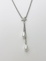 Vintage Silver Tone Necklace Star With Faux Pearl Dangle - $4.79 CAD
