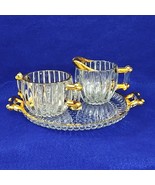Creamer Sugar Set Jeanette Glass Co 24K Gold Decorated Hobnail Ribbed Vi... - £30.63 GBP