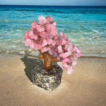 Feng Shui Natural Pink Quartz Crystal Money Tree Bonsai Decor for Wealth &amp; Luck - £14.38 GBP