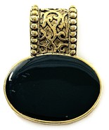 Vintage Black Oval Pendant with Ornate Gold-Tone Bail – Boho Style 2” - $12.95