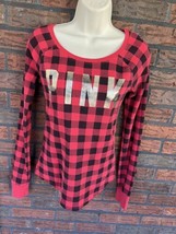 Victoria&#39;s Secret Pink Thermal Top XS Crew Neck Buffalo Plaid Sleep Shir... - £10.24 GBP