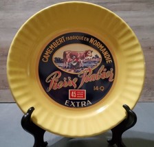 Yellow French Plate Camembert Pierre Rabier Label Crinkle Edge 8&quot; Anthro... - $25.85