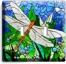 Dragonfly Mosaic Stained Glass Look 2 Gang Light Switch Wall Plate Bedroom Decor - £9.16 GBP