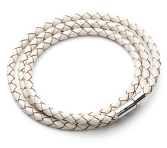 Braided White Leather 3X Wrap Bracelet Silver Clasp Unisex Mens Womens - £9.89 GBP