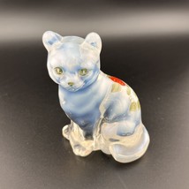 Vintage Fenton White Glass Opalescent Cat Figurine - Handpainted &amp; Signed - $56.10