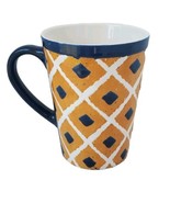 SCM Home Large Mug Coffee Cup Tea Navy Yellow Cream Stoneware Diamond Pa... - $17.41