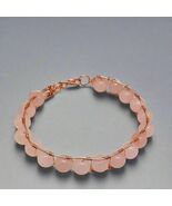 Handmade Rose Quartz Wire Wrapped Bracelet Copper Tone Healing Jewelry - $27.59 CAD