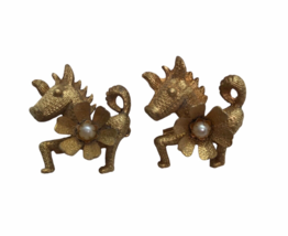 Vintage Scatter Pins lot of two horse donkey flower gold tone retro mod - £10.19 GBP