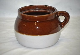 Old Vintage Primitive Stoneware Pottery Bean Crock Pot Jar Brown Cream 1... - £21.01 GBP