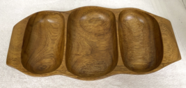 Vintage 3 Compartment Monkey Pod Wood Hand Crafted Serving Dish Sticker - $18.32