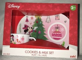Minnie Mouse Christmas Santa Cookies & Milk Set Nib Plate & Cup Zak! Disney - $22.99
