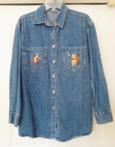 Vintage Disney Store Winnie The Pooh &amp; Tigger Denim Shirt L/S Blue Women&#39;s M - £30.45 GBP