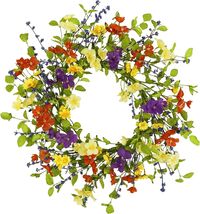 Realistic 18” Artificial Wreath with Wildflowers &amp; Eucalyptus - Home Decor - $49.45