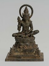 Antique Java Style Majapahit Seated Bronze Devi Tara Statue - 19cm/8&quot; - £594.19 GBP