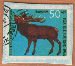 Germany 1966 Deutsche Bunderpost Local Used SEMI-POSTAL Stamp Rothirsch - £0.87 GBP