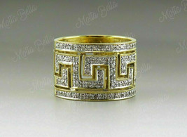 1.35Ct Diamond Greek Key Thick Men&#39;s Band 14K Yellow Gold Finish Engagement Ring - £75.90 GBP