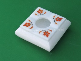 4&quot; Decorative Handmade Marble White Ashtray Hakik Inlay Design Patio Decor E730 - £64.89 GBP