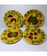 4 Bordallo Pinheiro Portugal Majolica Salad Plates Raised Fruits Yellow ... - £45.73 GBP
