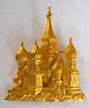 Vintage Signed JJ Jonette Russian St. Basil&#39;s Cathedral Large Gold Tone Brooch - £19.69 GBP