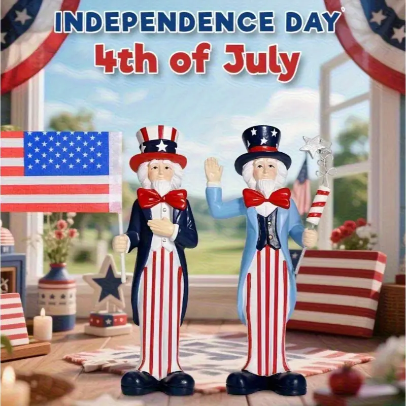 Enhance July 4th with 2-Pcs Patriotic Uncle Sam Resin Figurines: Perfect... - $42.23 CAD