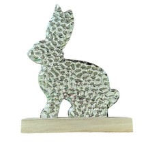 Easter Bunny Silver Textured Tabletop Decoration Home Decor Wooden Base ... - $9.99