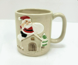 Vintage Otagiri Christmas Coffee Mug Cup Holiday 3D Santa Claus On The Rooftop  - £8.76 GBP