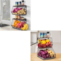 Fruit Basket Onion Storage Wire Baskets With Wood Lid, Stackable Wall-Mo... - £95.01 GBP