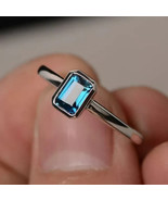 Women&#39;s 2Ct Emerald Cut Lab Created Aquamarine Ring in 14K White Gold Pl... - $1,616.34 MXN