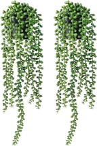 2pcs Faux Plants Indoor Artificial String of Pearls Plant in Black Pots Realisti - £28.22 GBP