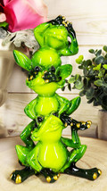 Whimsical Acrobatic See Hear and Speak No Evil Frogs Totem Statue 5.75&quot;Tall - £14.54 GBP