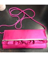 Hot pink fuchsia clutch purse with strap sati silky with ruffle - $19.35