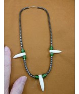 (G159-702) THREE 1-1/4&quot; GATOR Aligator Teeth Hematite gemstone + green N... - $55.93 CAD