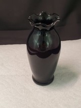 Black Amethyst Small Glass Vase with Scalloped Rim 6” - £12.18 GBP